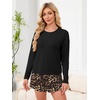 image:imageANRABESS Womens Long Sleeve Pajama Sets 2026 Fall 2 Piece Outfits Lounge Matching Short Set Striped Pjs Loungewear SleepwearLeopard Print