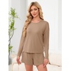 image:imageANRABESS Womens Long Sleeve Pajama Sets 2026 Fall 2 Piece Outfits Lounge Matching Short Set Striped Pjs Loungewear SleepwearLight Brown