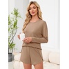 image:imageANRABESS Womens Long Sleeve Pajama Sets 2026 Fall 2 Piece Outfits Lounge Matching Short Set Striped Pjs Loungewear SleepwearLight Brown