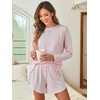 image:imageANRABESS Womens Long Sleeve Pajama Sets 2026 Fall 2 Piece Outfits Lounge Matching Short Set Striped Pjs Loungewear SleepwearPink White