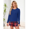 image:imageANRABESS Womens Long Sleeve Pajama Sets 2026 Fall 2 Piece Outfits Lounge Matching Short Set Striped Pjs Loungewear SleepwearRed Blue Plaid