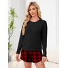 image:imageANRABESS Womens Long Sleeve Pajama Sets 2026 Fall 2 Piece Outfits Lounge Matching Short Set Striped Pjs Loungewear SleepwearRed Plaid