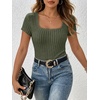 image:imageANRABESS Womens Square Neck Tops Soft Lightweight Rib Knit Sweater Short Sleeve Slim Fit Shirts Summer Casual Outfits 2026Army Green