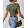 image:imageANRABESS Womens Square Neck Tops Soft Lightweight Rib Knit Sweater Short Sleeve Slim Fit Shirts Summer Casual Outfits 2026Army Green