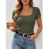 image:imageANRABESS Womens Square Neck Tops Soft Lightweight Rib Knit Sweater Short Sleeve Slim Fit Shirts Summer Casual Outfits 2026Army Green