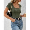 image:imageANRABESS Womens Square Neck Tops Soft Lightweight Rib Knit Sweater Short Sleeve Slim Fit Shirts Summer Casual Outfits 2026Army Green