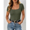 image:imageANRABESS Womens Square Neck Tops Soft Lightweight Rib Knit Sweater Short Sleeve Slim Fit Shirts Summer Casual Outfits 2026Army Green