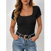 image:imageANRABESS Womens Square Neck Tops Soft Lightweight Rib Knit Sweater Short Sleeve Slim Fit Shirts Summer Casual Outfits 2026Black