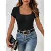 image:imageANRABESS Womens Square Neck Tops Soft Lightweight Rib Knit Sweater Short Sleeve Slim Fit Shirts Summer Casual Outfits 2026Black