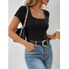 image:imageANRABESS Womens Square Neck Tops Soft Lightweight Rib Knit Sweater Short Sleeve Slim Fit Shirts Summer Casual Outfits 2026Black
