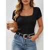 image:imageANRABESS Womens Square Neck Tops Soft Lightweight Rib Knit Sweater Short Sleeve Slim Fit Shirts Summer Casual Outfits 2026Black