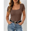 image:imageANRABESS Womens Square Neck Tops Soft Lightweight Rib Knit Sweater Short Sleeve Slim Fit Shirts Summer Casual Outfits 2026Brown