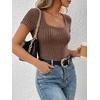 image:imageANRABESS Womens Square Neck Tops Soft Lightweight Rib Knit Sweater Short Sleeve Slim Fit Shirts Summer Casual Outfits 2026Brown
