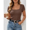 image:imageANRABESS Womens Square Neck Tops Soft Lightweight Rib Knit Sweater Short Sleeve Slim Fit Shirts Summer Casual Outfits 2026Brown
