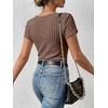 image:imageANRABESS Womens Square Neck Tops Soft Lightweight Rib Knit Sweater Short Sleeve Slim Fit Shirts Summer Casual Outfits 2026Brown