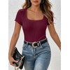 image:imageANRABESS Womens Square Neck Tops Soft Lightweight Rib Knit Sweater Short Sleeve Slim Fit Shirts Summer Casual Outfits 2026Burgundy