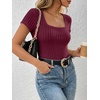 image:imageANRABESS Womens Square Neck Tops Soft Lightweight Rib Knit Sweater Short Sleeve Slim Fit Shirts Summer Casual Outfits 2026Burgundy