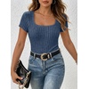 image:imageANRABESS Womens Square Neck Tops Soft Lightweight Rib Knit Sweater Short Sleeve Slim Fit Shirts Summer Casual Outfits 2026Dark Blue