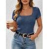 image:imageANRABESS Womens Square Neck Tops Soft Lightweight Rib Knit Sweater Short Sleeve Slim Fit Shirts Summer Casual Outfits 2026Dark Blue