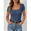 image:imageANRABESS Womens Square Neck Tops Soft Lightweight Rib Knit Sweater Short Sleeve Slim Fit Shirts Summer Casual Outfits 2026Dark Blue