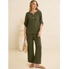 image:imageANRABESS Womens Summer 2 Piece Lounge Sets 34 Sleeve V Neck Top Wide Leg Palazzo Pants Set 2026 Beach Travel OutfitsArmy Green