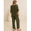 image:imageANRABESS Womens Summer 2 Piece Lounge Sets 34 Sleeve V Neck Top Wide Leg Palazzo Pants Set 2026 Beach Travel OutfitsArmy Green