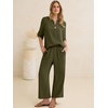 image:imageANRABESS Womens Summer 2 Piece Lounge Sets 34 Sleeve V Neck Top Wide Leg Palazzo Pants Set 2026 Beach Travel OutfitsArmy Green