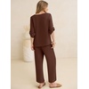image:imageANRABESS Womens Summer 2 Piece Lounge Sets 34 Sleeve V Neck Top Wide Leg Palazzo Pants Set 2026 Beach Travel OutfitsBrown