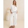 image:imageANRABESS Womens Summer 2 Piece Lounge Sets 34 Sleeve V Neck Top Wide Leg Palazzo Pants Set 2026 Beach Travel OutfitsWhite