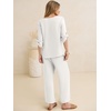 image:imageANRABESS Womens Summer 2 Piece Lounge Sets 34 Sleeve V Neck Top Wide Leg Palazzo Pants Set 2026 Beach Travel OutfitsWhite