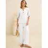 image:imageANRABESS Womens Summer 2 Piece Lounge Sets 34 Sleeve V Neck Top Wide Leg Palazzo Pants Set 2026 Beach Travel OutfitsWhite