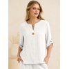 image:imageANRABESS Womens Summer 2 Piece Lounge Sets 34 Sleeve V Neck Top Wide Leg Palazzo Pants Set 2026 Beach Travel OutfitsWhite