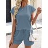 image:imageANRABESS Womens Waffle Knit 2 Piece Short Sets Cap Sleeve Summer 2026 Matching Lounge Outfits Travel Beach Vacation SweatsuitBlue
