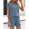 image:imageANRABESS Womens Waffle Knit 2 Piece Short Sets Cap Sleeve Summer 2026 Matching Lounge Outfits Travel Beach Vacation SweatsuitBlue