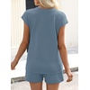 image:imageANRABESS Womens Waffle Knit 2 Piece Short Sets Cap Sleeve Summer 2026 Matching Lounge Outfits Travel Beach Vacation SweatsuitBlue