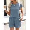 image:imageANRABESS Womens Waffle Knit 2 Piece Short Sets Cap Sleeve Summer 2026 Matching Lounge Outfits Travel Beach Vacation SweatsuitBlue