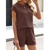 image:imageANRABESS Womens Waffle Knit 2 Piece Short Sets Cap Sleeve Summer 2026 Matching Lounge Outfits Travel Beach Vacation SweatsuitBrown