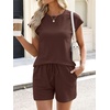 image:imageANRABESS Womens Waffle Knit 2 Piece Short Sets Cap Sleeve Summer 2026 Matching Lounge Outfits Travel Beach Vacation SweatsuitBrown