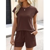 image:imageANRABESS Womens Waffle Knit 2 Piece Short Sets Cap Sleeve Summer 2026 Matching Lounge Outfits Travel Beach Vacation SweatsuitBrown