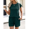 image:imageANRABESS Womens Waffle Knit 2 Piece Short Sets Cap Sleeve Summer 2026 Matching Lounge Outfits Travel Beach Vacation SweatsuitDeep Green