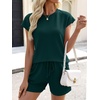 image:imageANRABESS Womens Waffle Knit 2 Piece Short Sets Cap Sleeve Summer 2026 Matching Lounge Outfits Travel Beach Vacation SweatsuitDeep Green