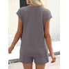 image:imageANRABESS Womens Waffle Knit 2 Piece Short Sets Cap Sleeve Summer 2026 Matching Lounge Outfits Travel Beach Vacation SweatsuitGrey