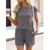 image:imageANRABESS Womens Waffle Knit 2 Piece Short Sets Cap Sleeve Summer 2026 Matching Lounge Outfits Travel Beach Vacation SweatsuitGrey