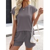 image:imageANRABESS Womens Waffle Knit 2 Piece Short Sets Cap Sleeve Summer 2026 Matching Lounge Outfits Travel Beach Vacation SweatsuitGrey