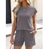 image:imageANRABESS Womens Waffle Knit 2 Piece Short Sets Cap Sleeve Summer 2026 Matching Lounge Outfits Travel Beach Vacation SweatsuitGrey