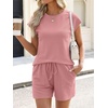 image:imageANRABESS Womens Waffle Knit 2 Piece Short Sets Cap Sleeve Summer 2026 Matching Lounge Outfits Travel Beach Vacation SweatsuitPink