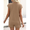 image:imageANRABESS Womens Waffle Knit 2 Piece Short Sets Cap Sleeve Summer 2026 Matching Lounge Outfits Travel Beach Vacation SweatsuitTan
