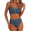 image:imageANRABESS Bikini Sets for Women Summer High Waisted 2 Piece Bathing Suit Ribbed UWire Cutout Swimsuit Beach Vacation 2026Grey Blue