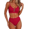 image:imageANRABESS Bikini Sets for Women Summer High Waisted 2 Piece Bathing Suit Ribbed UWire Cutout Swimsuit Beach Vacation 2026Red