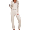 image:imageANRABESS Women Pajama Lounge Sets 2026 Fall 2 Piece Outfits Ribbed Long Sleeve Matching PJ Set Sleepwear LoungewearBeige